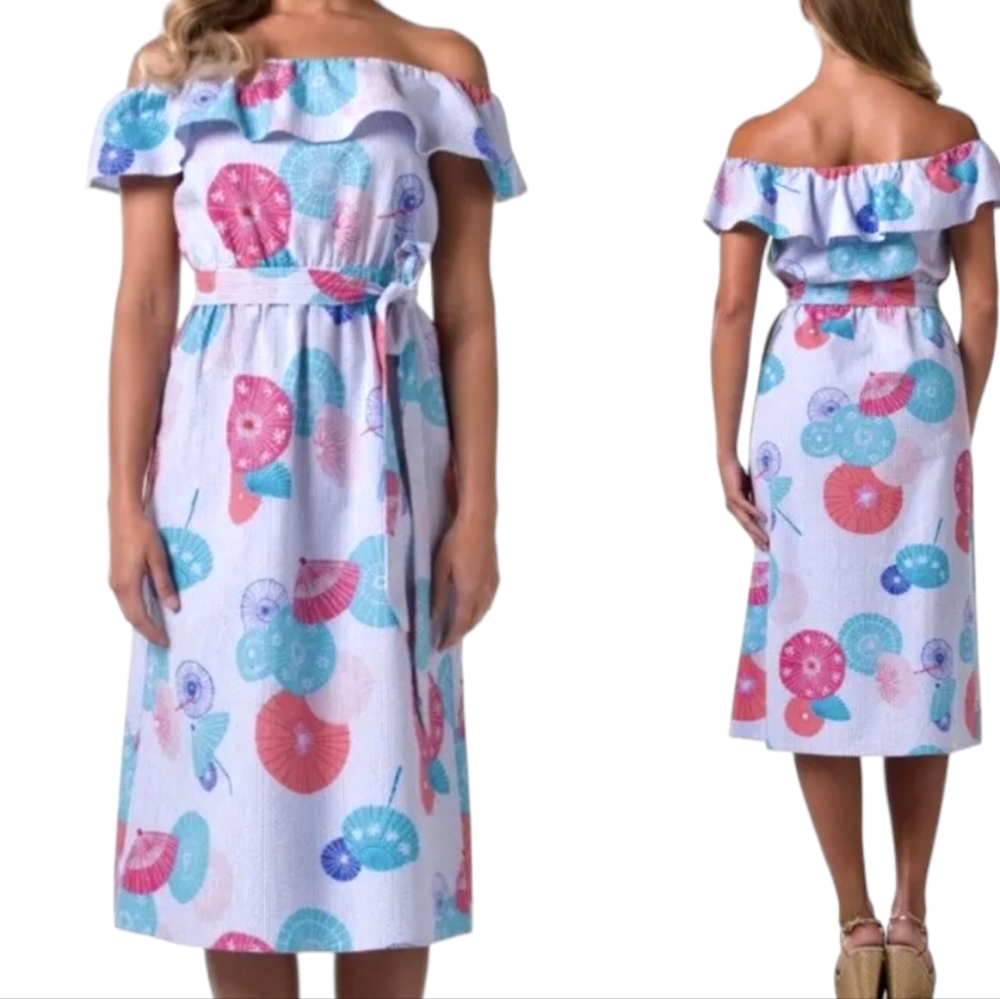 Tori Richard Bottoms Up Emanuel Umbrella Seersucker Midi Dress Women's Size XS